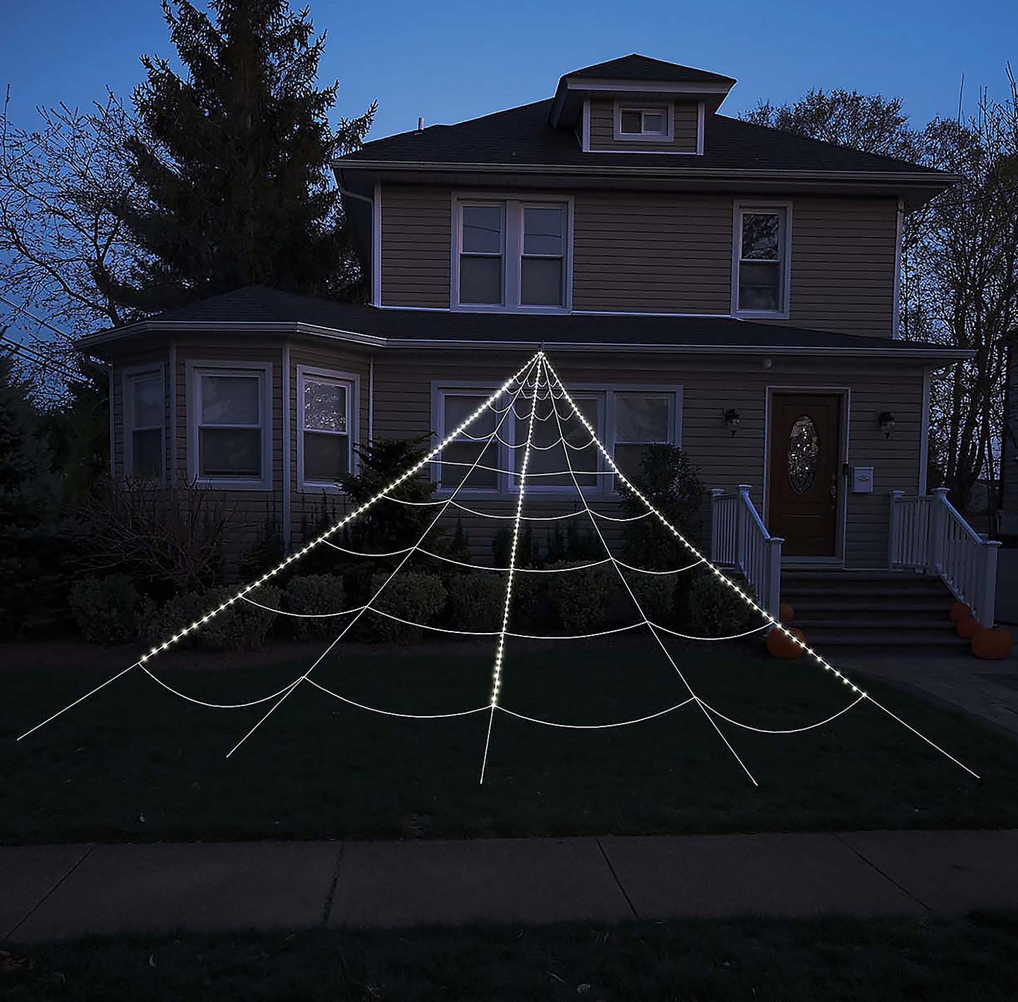 12" Light-Up Halloween Spider with Glowing Web – 210 LED Outdoor Yard Decoration