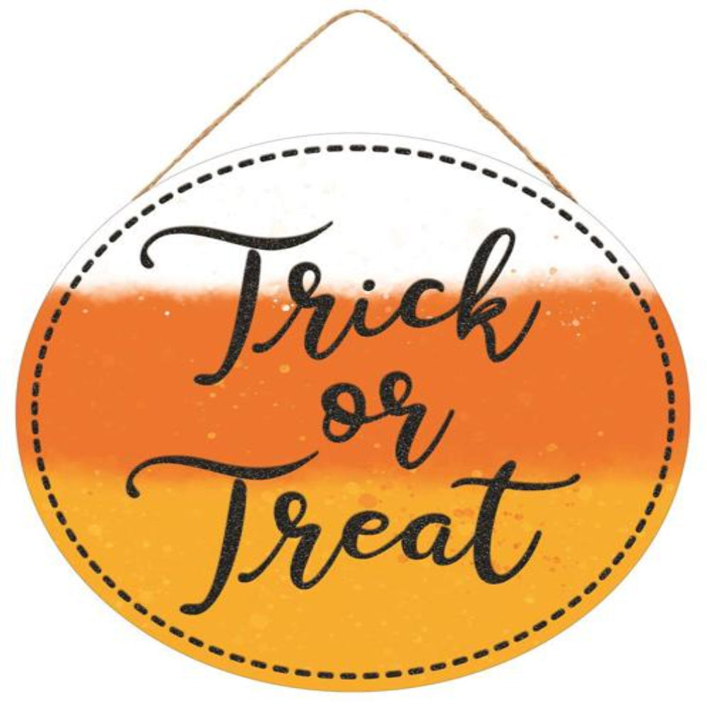 10.5" Candy Corn ‘Trick or Treat’ Round Halloween Sign