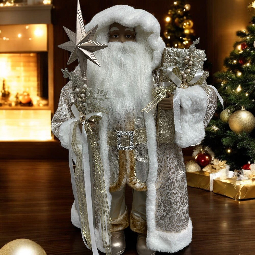 40” African American Santa Claus Figure Ivory & Gold Christmas Decoration