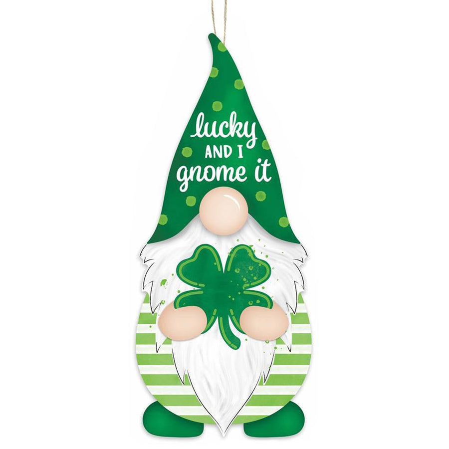 13″ Shamrock Gnome Sign – “Lucky and I Gnome It” St. Patrick’s Day Décor