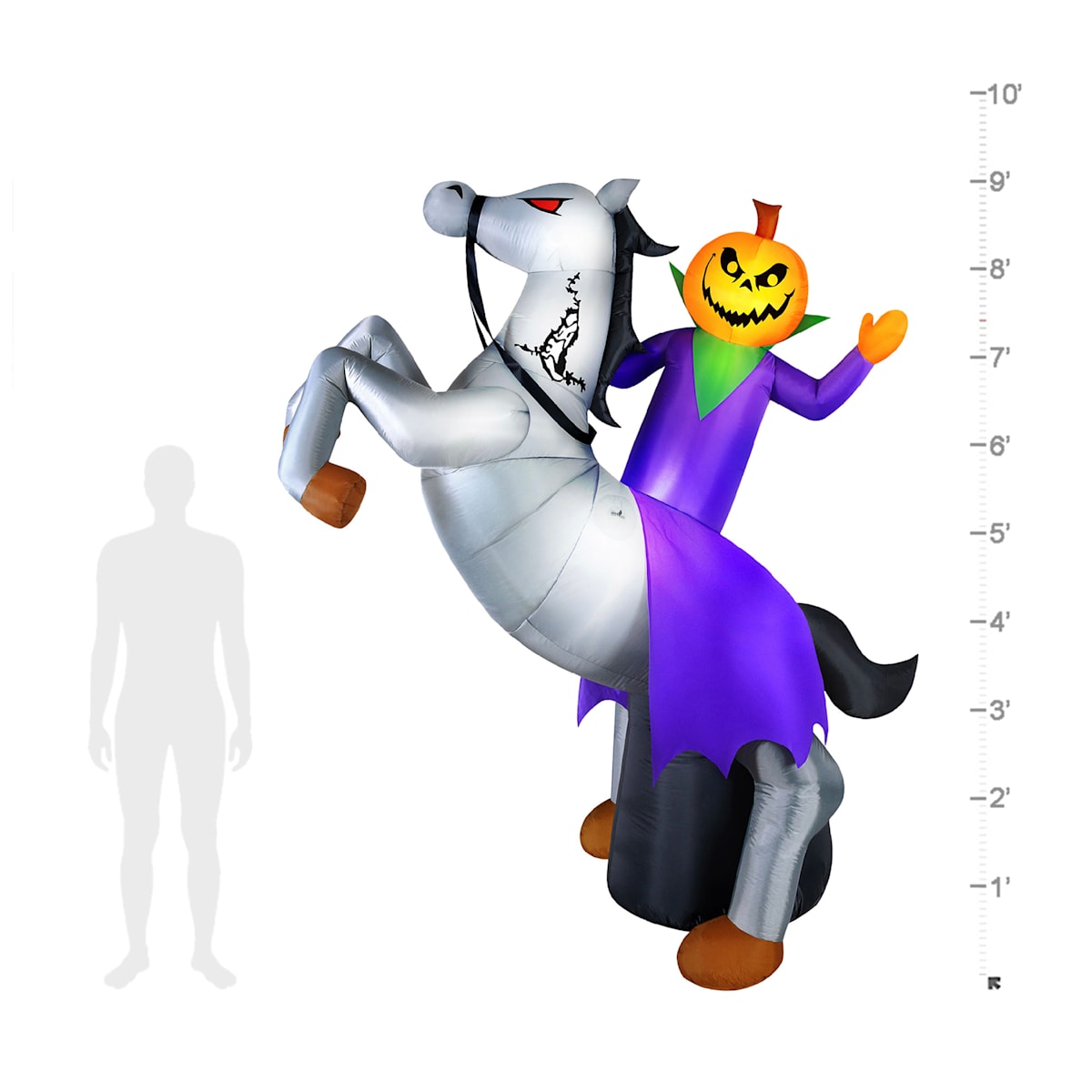 9' Animated Jack-O-Lantern Grim Reaper on Horse Inflatable Outdoor Halloween Decoration