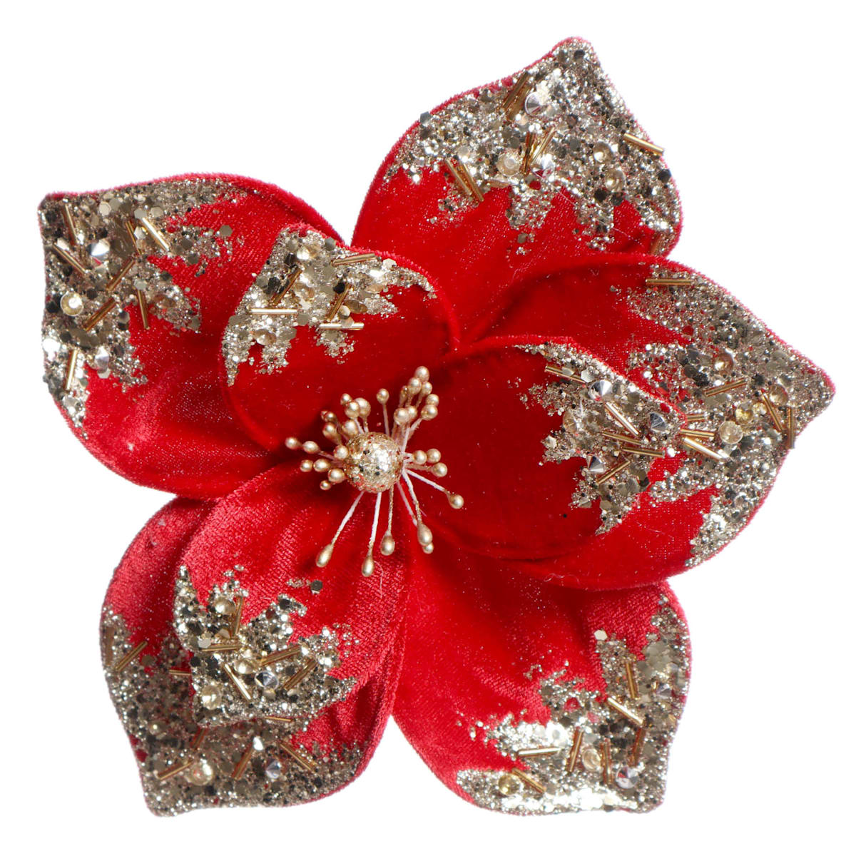 8″ Red Velvet Flower Clip Ornament – Elegant Christmas Tree & Wreath Accent