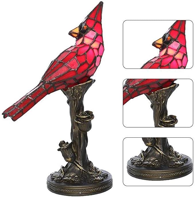 Cardinal Red Bird Stained Glass Lamp