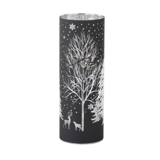 10" Black Laser-Engraved Winter Scene LED Votive – Cozy Glow