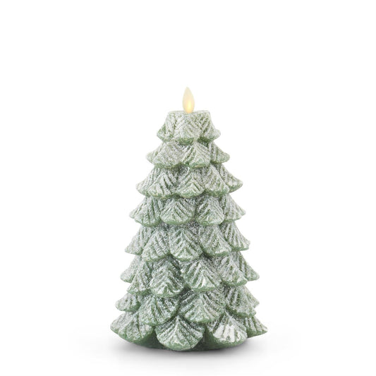 8.5"- Green Wax Snowy Tree Luminara Indoor Candle