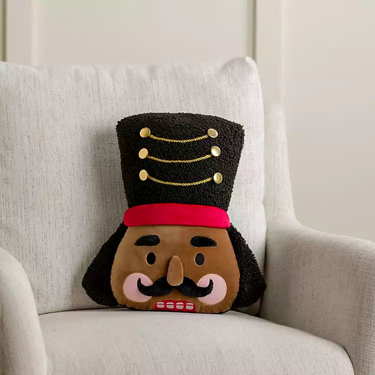 13" - African American Nutcracker Shaped Christmas Pillow