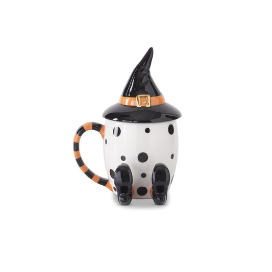 7" White Halloween Mug with Witch Hat- 1 Mug