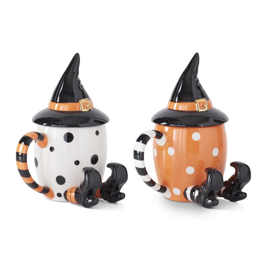7" Halloween Mug with Witch Hat -Set of 2