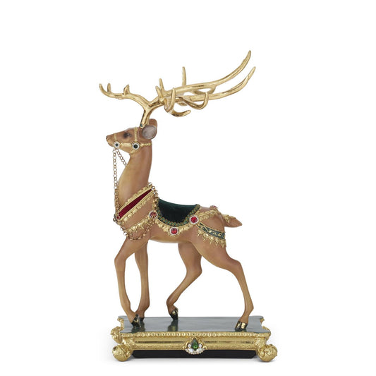 21" Luxurious Green & Gold Jeweled Reindeer Figurine – Elegant Christmas Décor