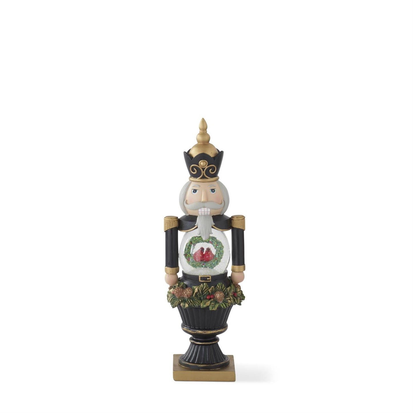 13" Nutcracker Soldier with Snow Globe Belly – Festive Resin Christmas Figurine