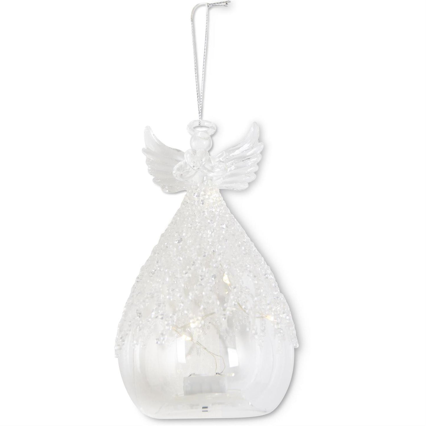 6.25" Glass Lattice Bead LED Angel Ornament with Timer – Elegant Lighted Christmas Decoration