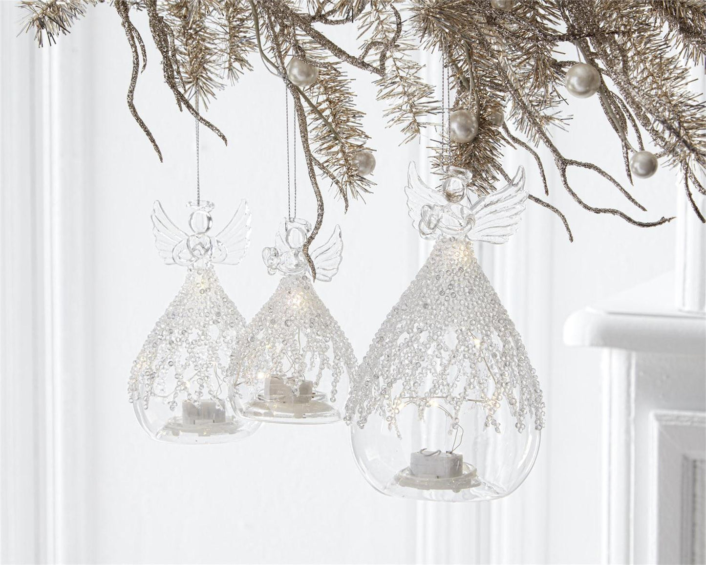 6.25" Glass Lattice Bead LED Angel Ornament with Timer – Elegant Lighted Christmas Decoration