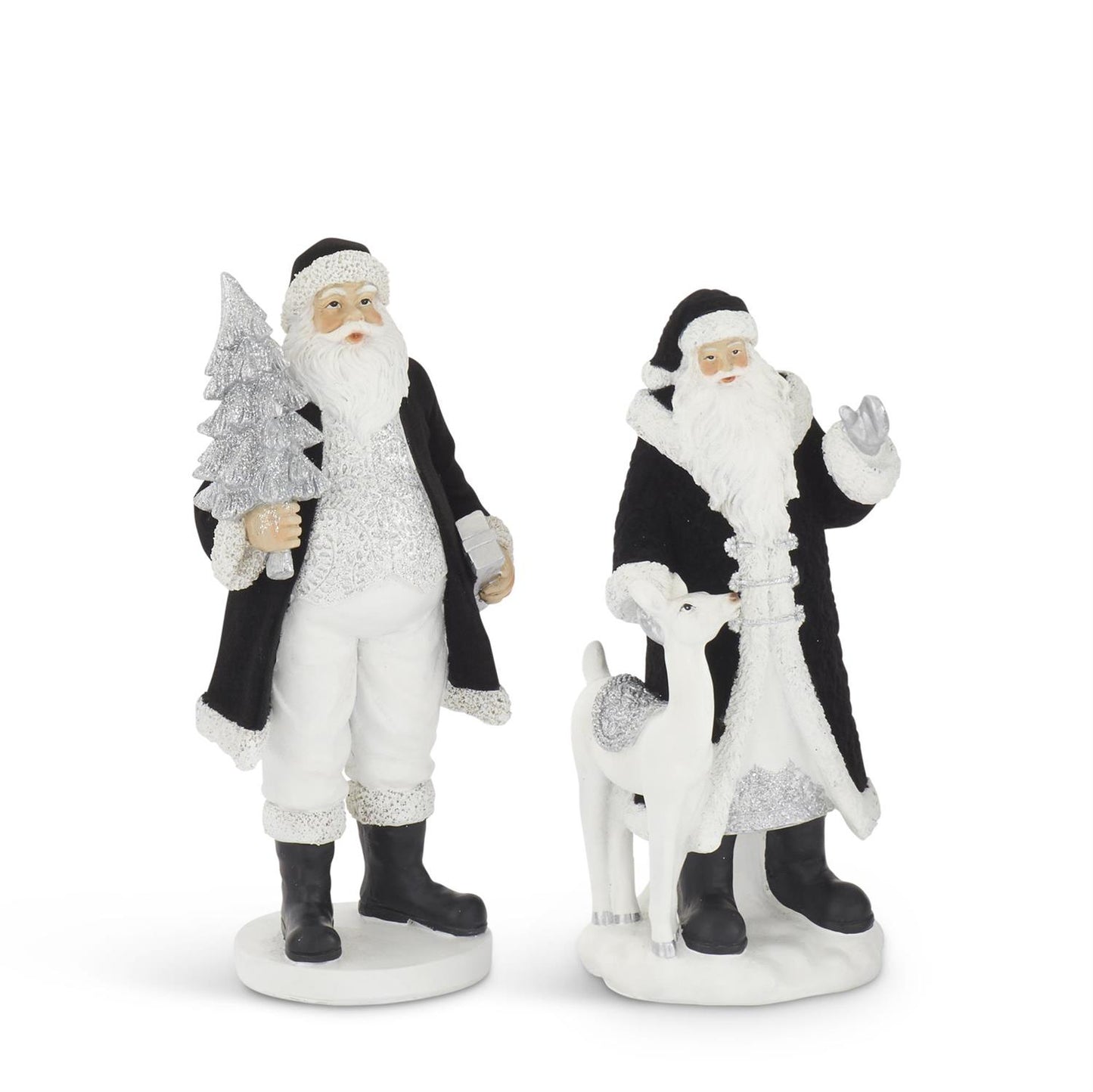 Assorted Black Velvet Resin Santas – Set of 2 Elegant Christmas Figurines