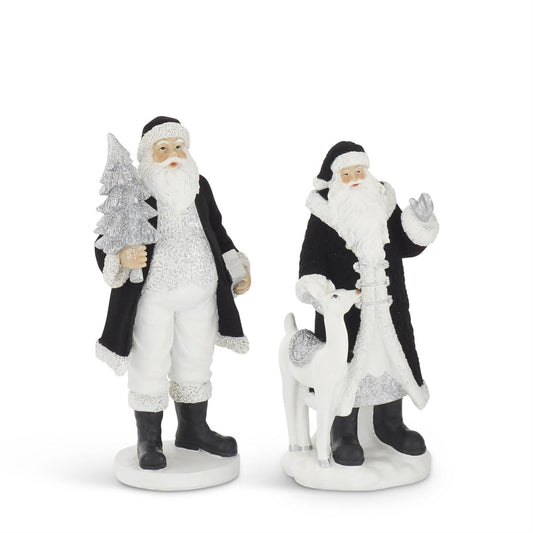 Assorted Black Velvet Resin Santas – Set of 2 Elegant Christmas Figurines