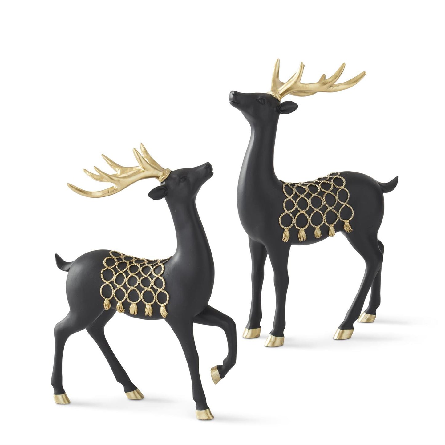 Set of 2 Matte Black Deer with Gold Saddles – Elegant Modern Christmas Décor