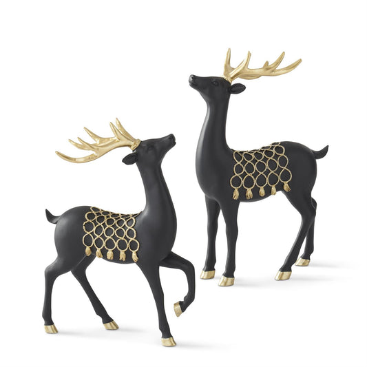 Set of 2 Matte Black Deer with Gold Saddles – Elegant Modern Christmas Décor