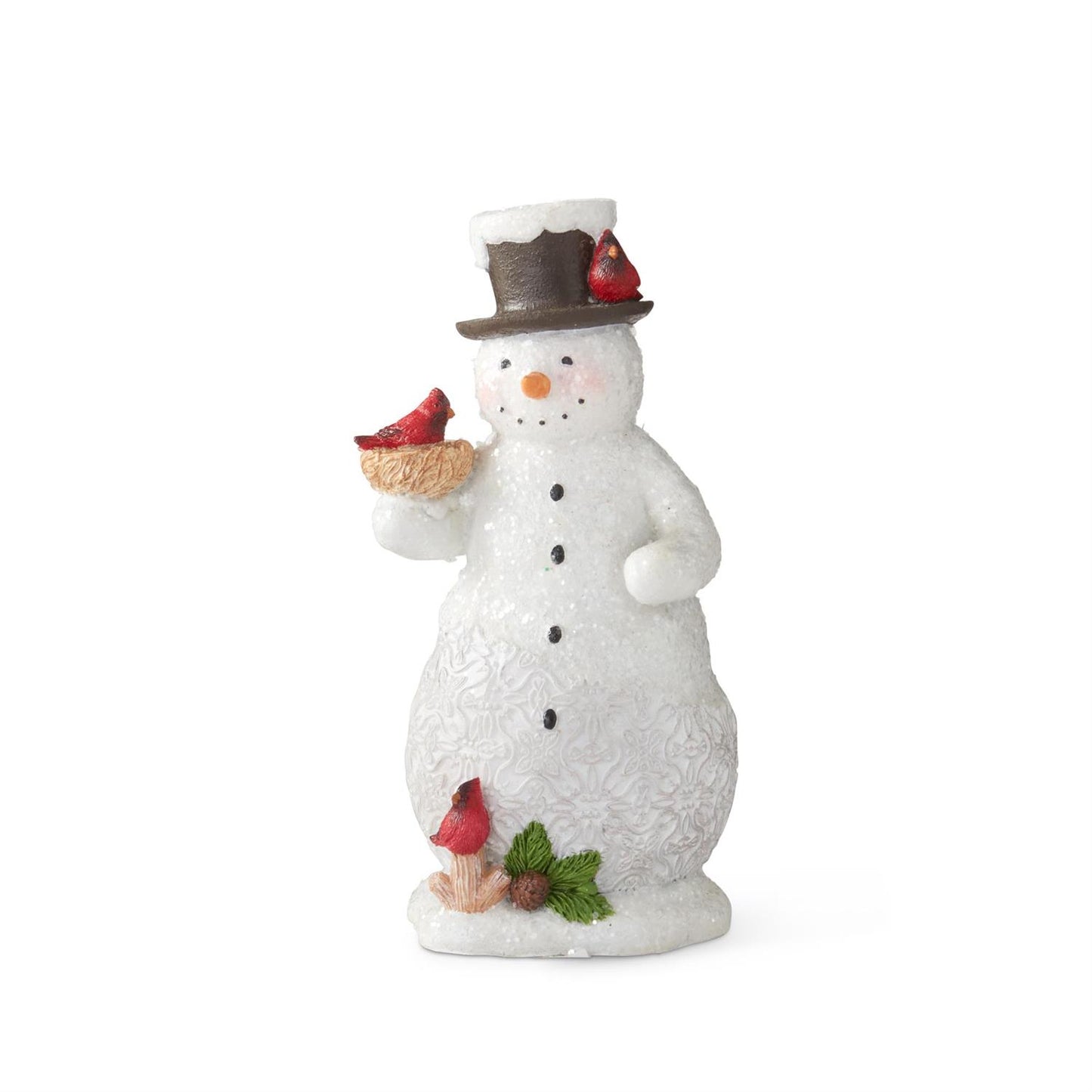 6" Glittered Snowman with Birds Ornament – Festive Winter Holiday Figurine