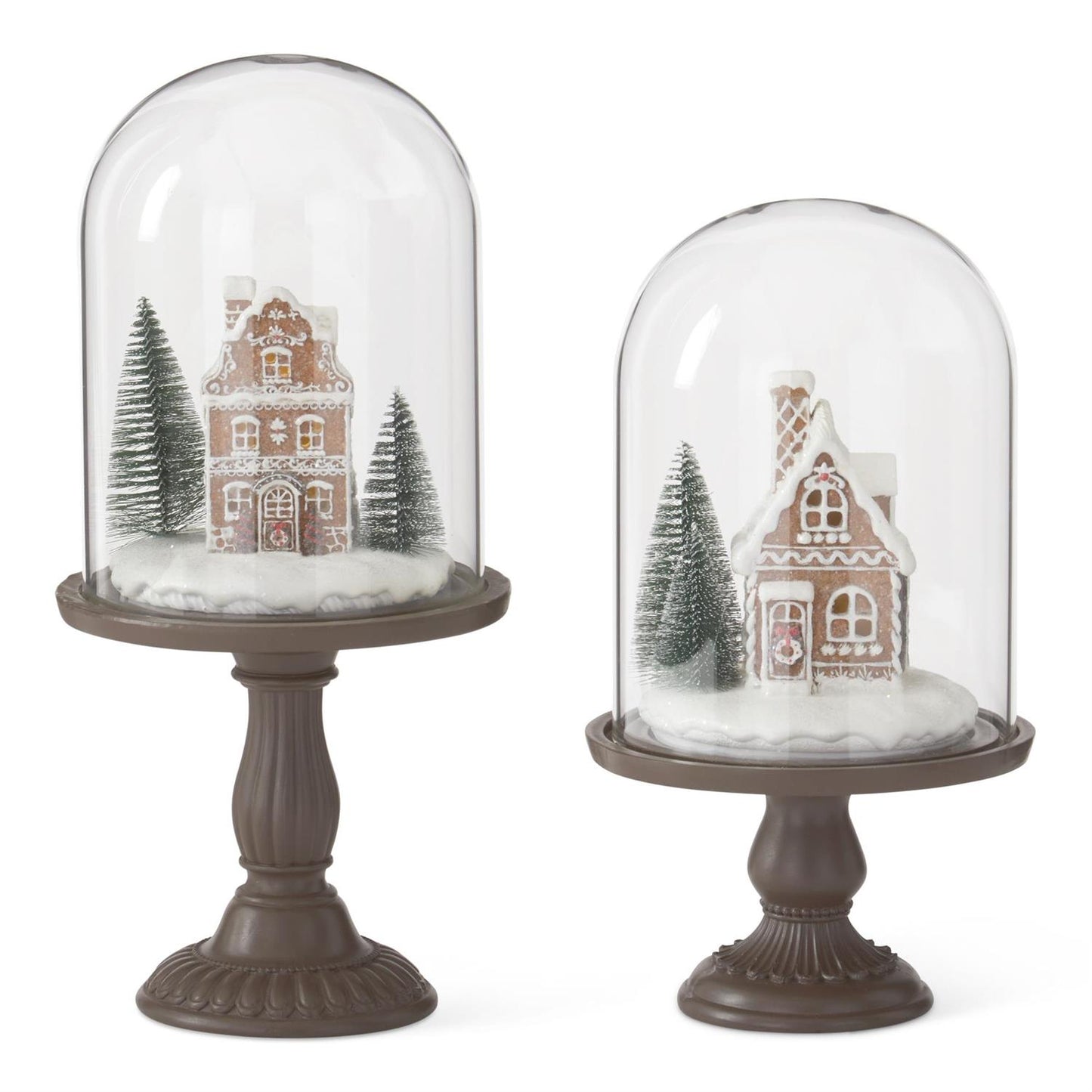 LED Gingerbread Houses Under Glass Cloche – Lighted Christmas Décor with Timer