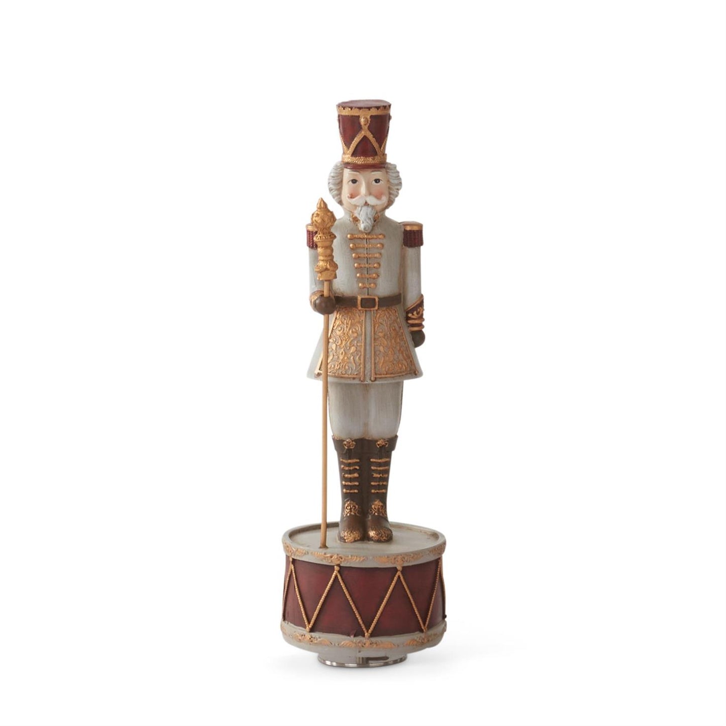 10.75" Spinning Nutcracker with Gold Staff – Musical Christmas Music Box Figurine