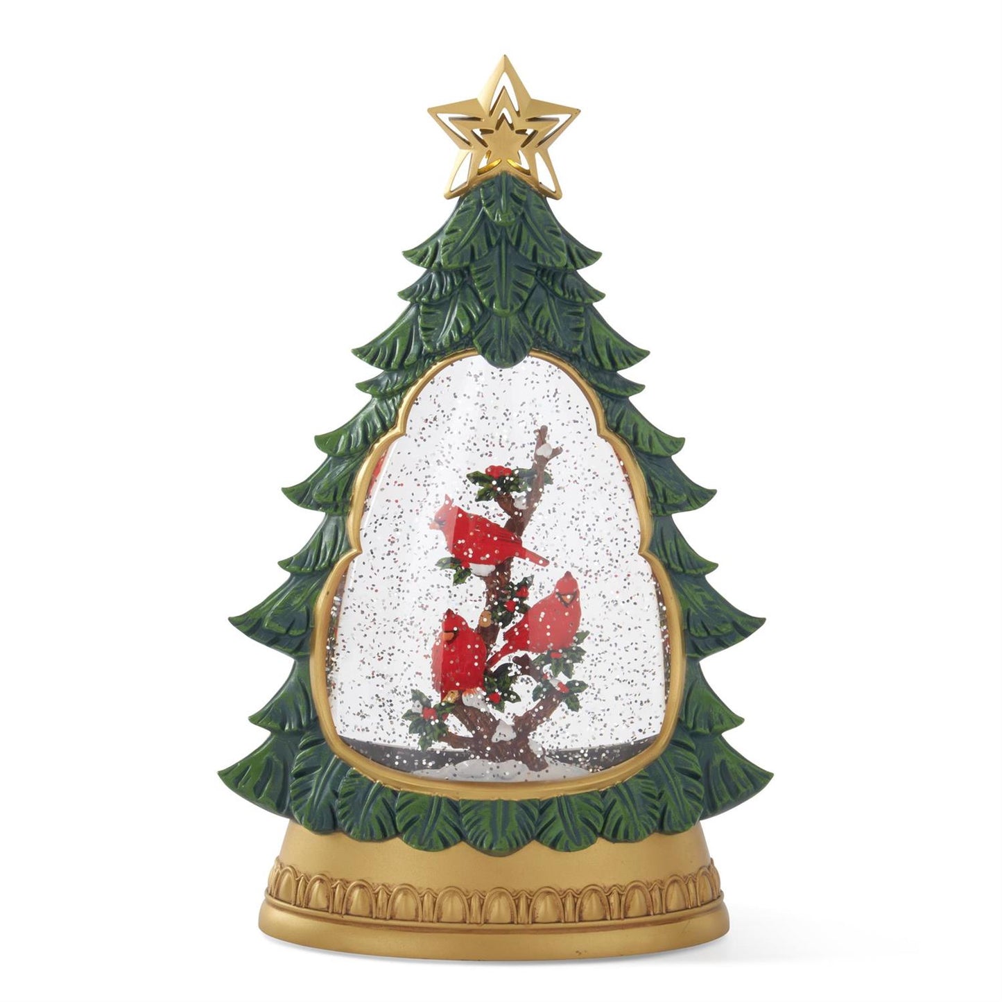 12.25" LED Water Spinning Snow Globe Christmas Tree – Cardinal Scene with Timer