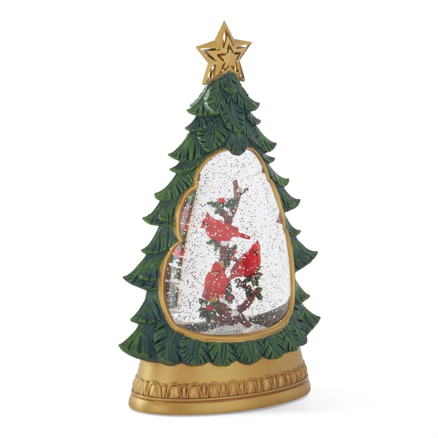 12.25" LED Water Spinning Snow Globe Christmas Tree – Cardinal Scene with Timer