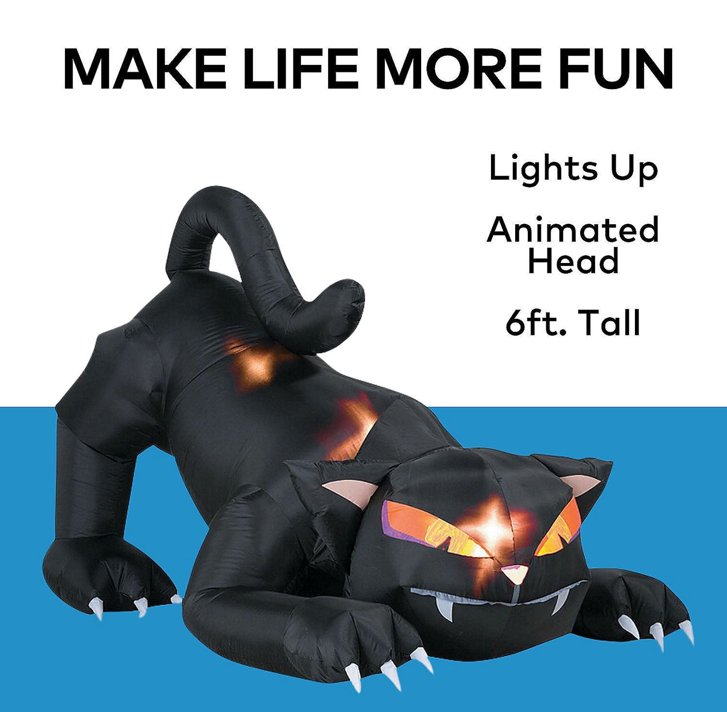 72" Animatronics Inflatable Black Cat With Turning Head Halloween Decoration