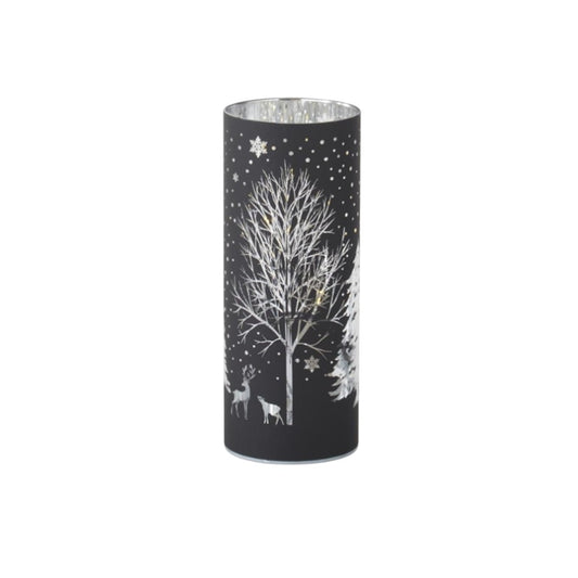 8" Black Laser-Engraved Winter Scene LED Votive – Cozy Glow