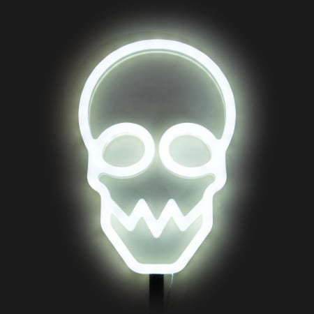 10" White Neon Skull Light Stake with Timer – Halloween Yard Décor