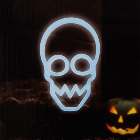 10" White Neon Skull Light Stake with Timer – Halloween Yard Décor