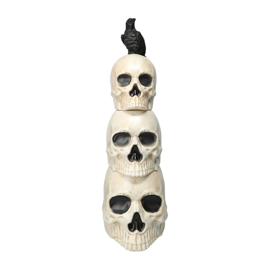 Stacked Skull Tower with Raven – 24″ Halloween Decoration