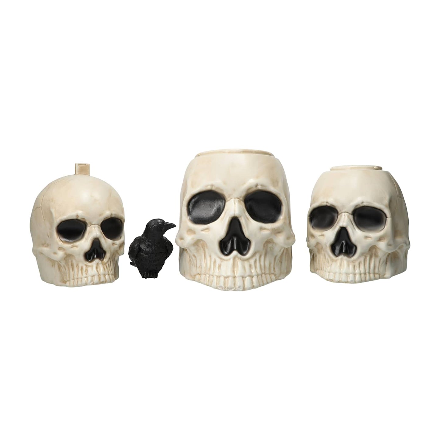 Stacked Skull Tower with Raven – 24″ Halloween Decoration