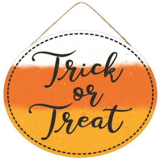 10.5" Candy Corn ‘Trick or Treat’ Round Halloween Sign