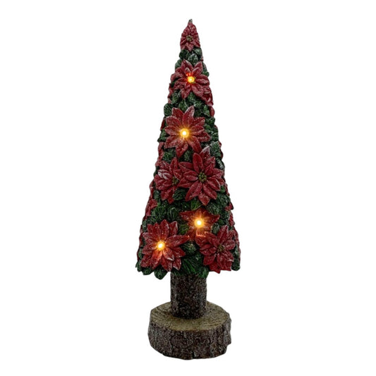 13" Poinsettia Christmas Tree with LED Light- Festive Holiday Decoration