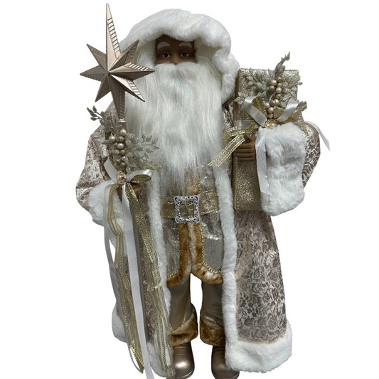40” African American Santa Claus Figure Ivory & Gold Christmas Decoration
