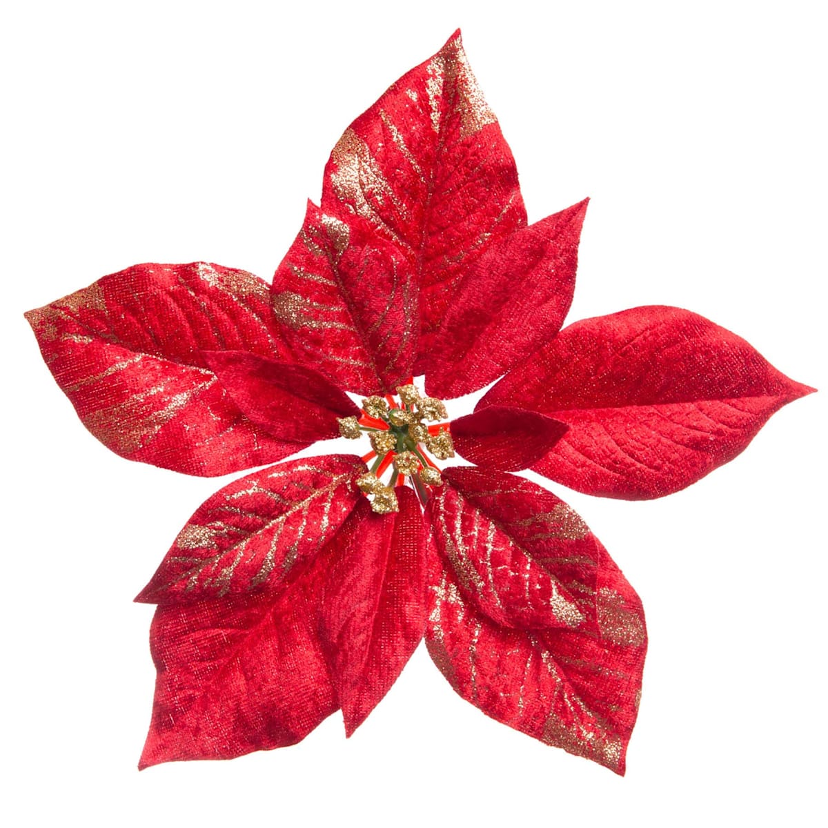 9″  Red & Gold Poinsettia Clip Ornament