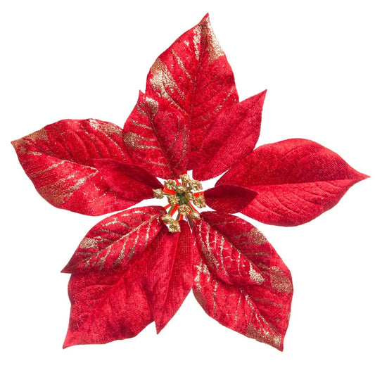 9″  Red & Gold Poinsettia Clip Ornament