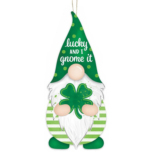 13″ Shamrock Gnome Sign – “Lucky and I Gnome It” St. Patrick’s Day Décor