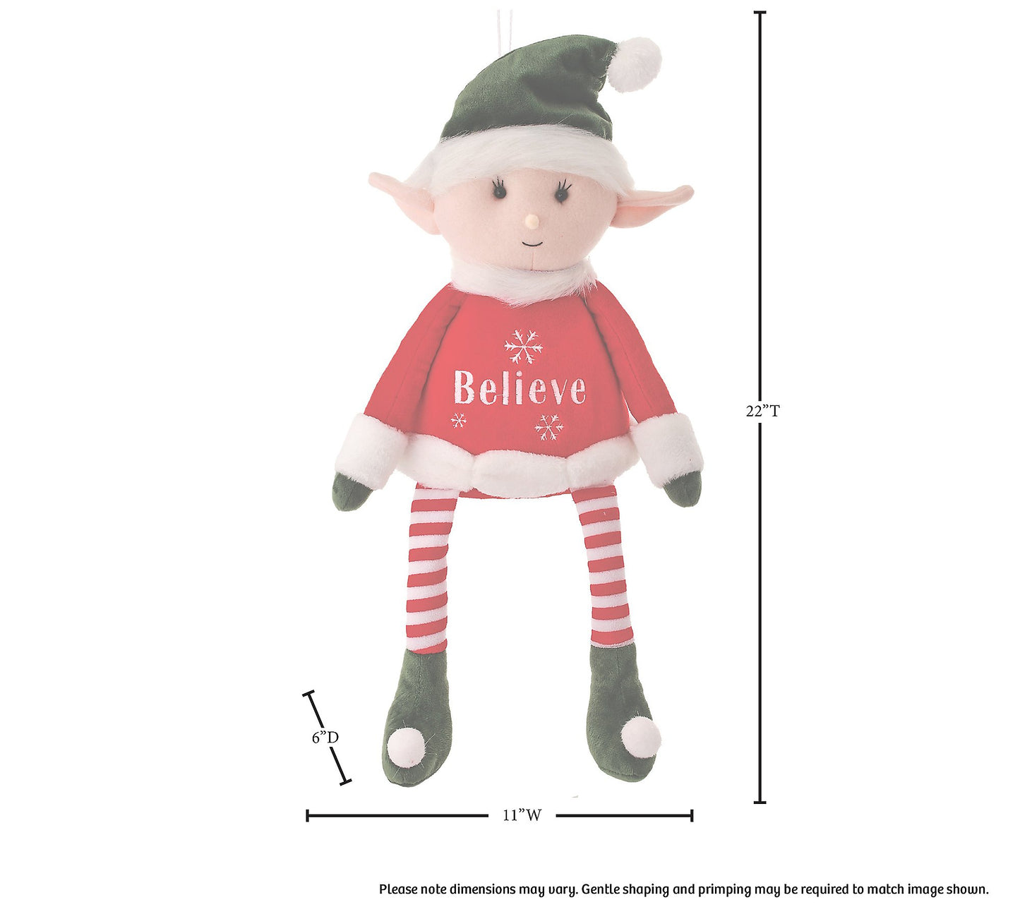22-Inch Fabric Retro 'Believe' Sitting Elf: Charming Holiday Decoration with Vintage Appeal
