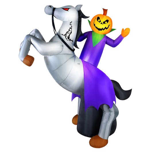 9' Animated Jack-O-Lantern Grim Reaper on Horse Inflatable Outdoor Halloween Decoration