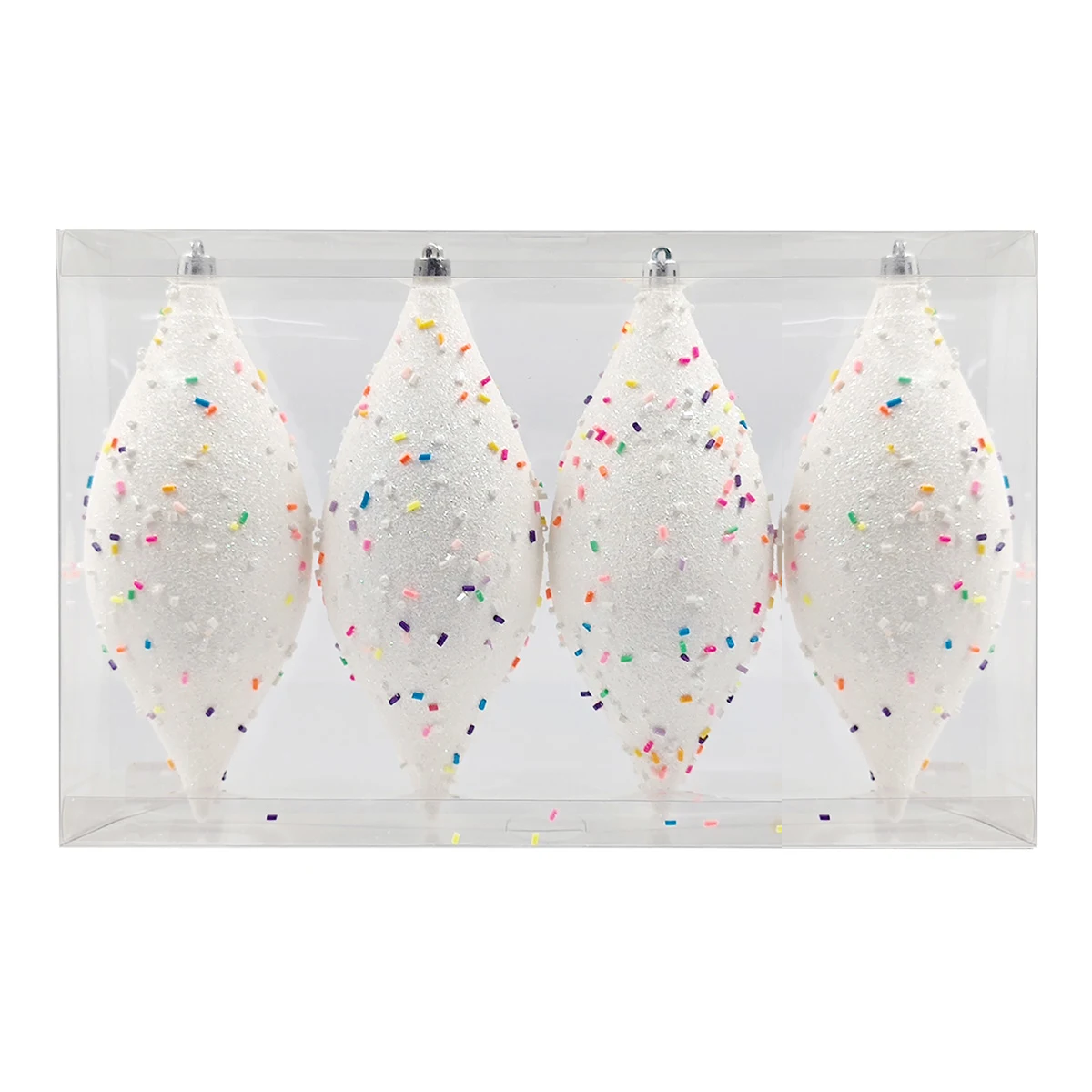 11" White Sprinkled Finial Christmas Ornaments - Set of 4