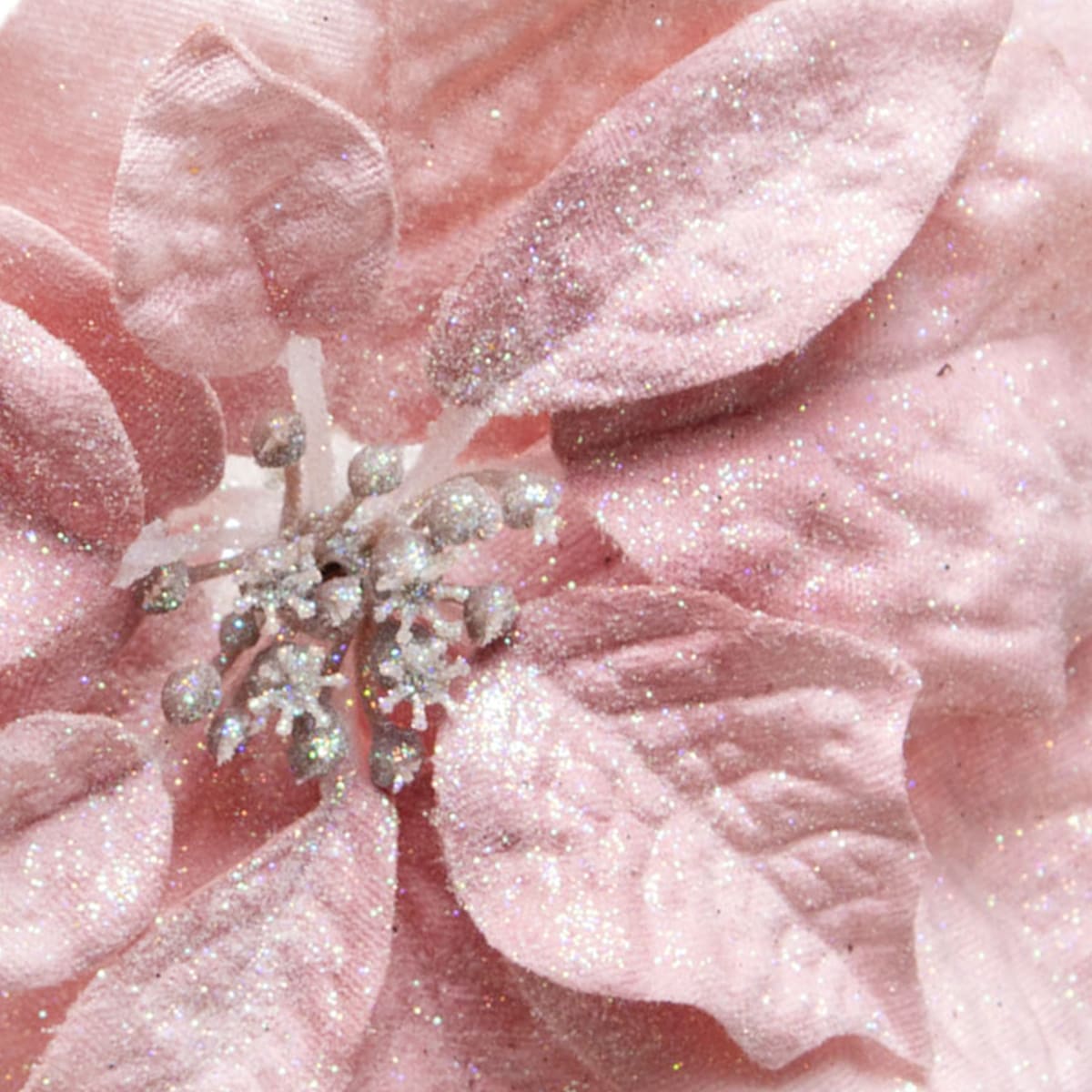 8" Pink Iridescent Glitter Poinsettia Clip Ornament – Sparkling Christmas Flower Décr