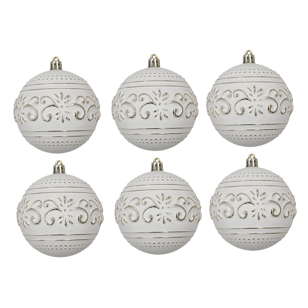 3" Shiny Gold & White Shatterproof Ball Ornaments, Set of 6