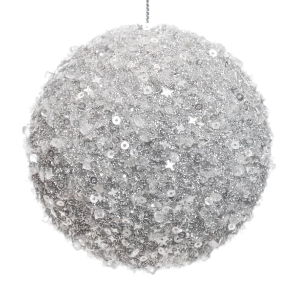 3.5″ Silver Glitter & Sequin Ball Ornament – Sparkling Christmas Tree Accent
