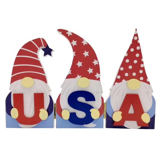 USA Patriotic Gnome Folding Sign – Red, White & Blue Tabletop Decor for 4th of July