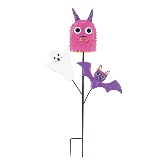 Tricky Treats Halloween Ghost & Bat Metal Yard Stake – 36"