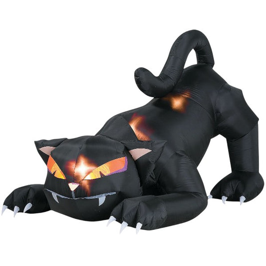 72" Animatronics Inflatable Black Cat With Turning Head Halloween Decoration