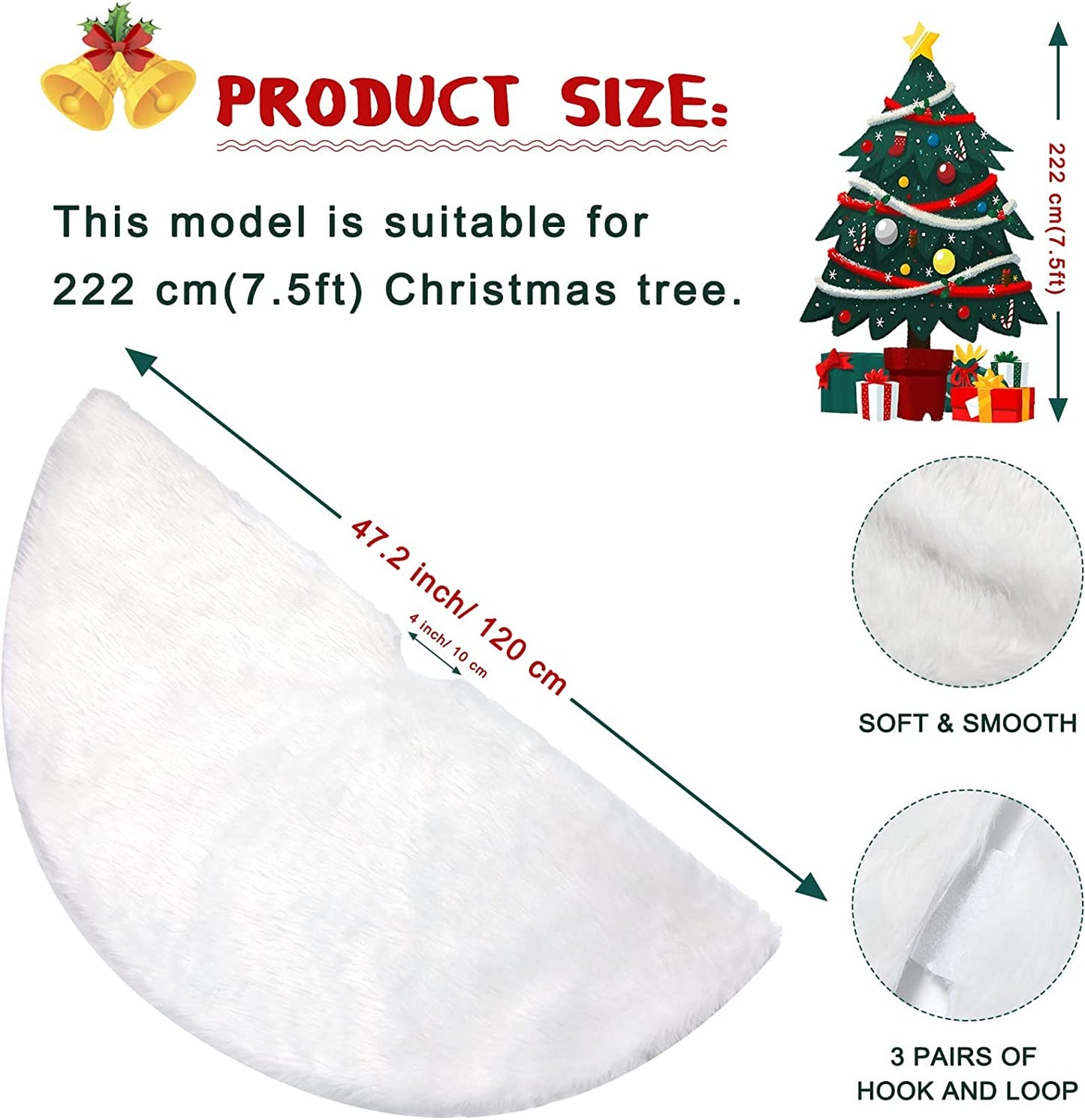Christmas Tree Skirt - 48 inch White Christmas Tree Skirt-High-End Soft Classic Fluffy Faux Fur,
