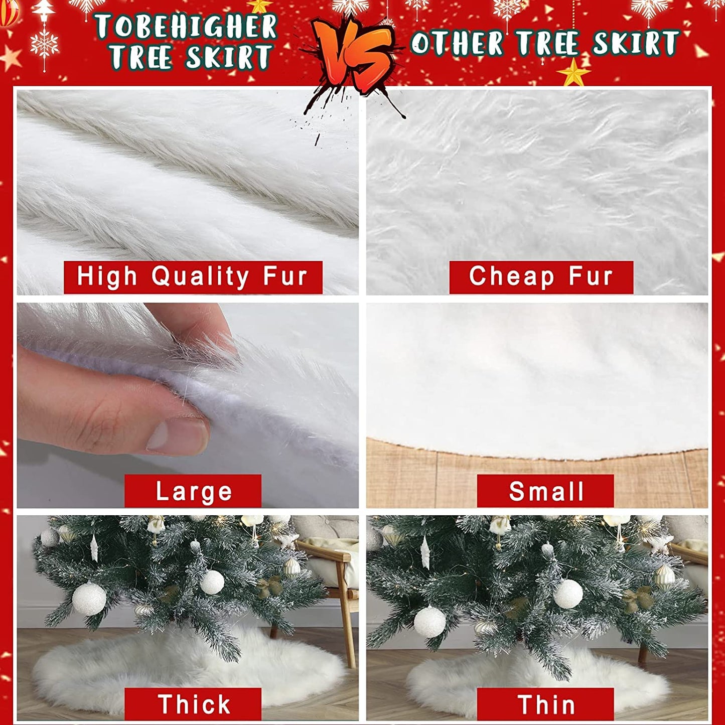 Christmas Tree Skirt - 48 inch White Christmas Tree Skirt-High-End Soft Classic Fluffy Faux Fur,