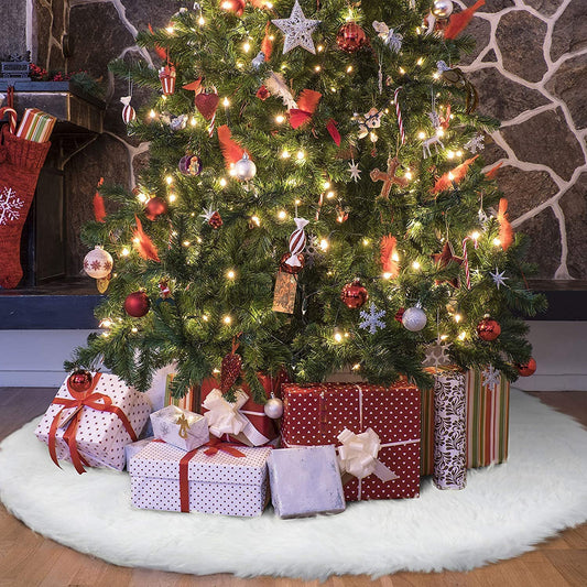 Christmas Tree Skirt - 48 inch White Christmas Tree Skirt-High-End Soft Classic Fluffy Faux Fur,